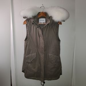 Derek Lam 10 Crosby Utility Vest with Detachable Fox Fur Collar